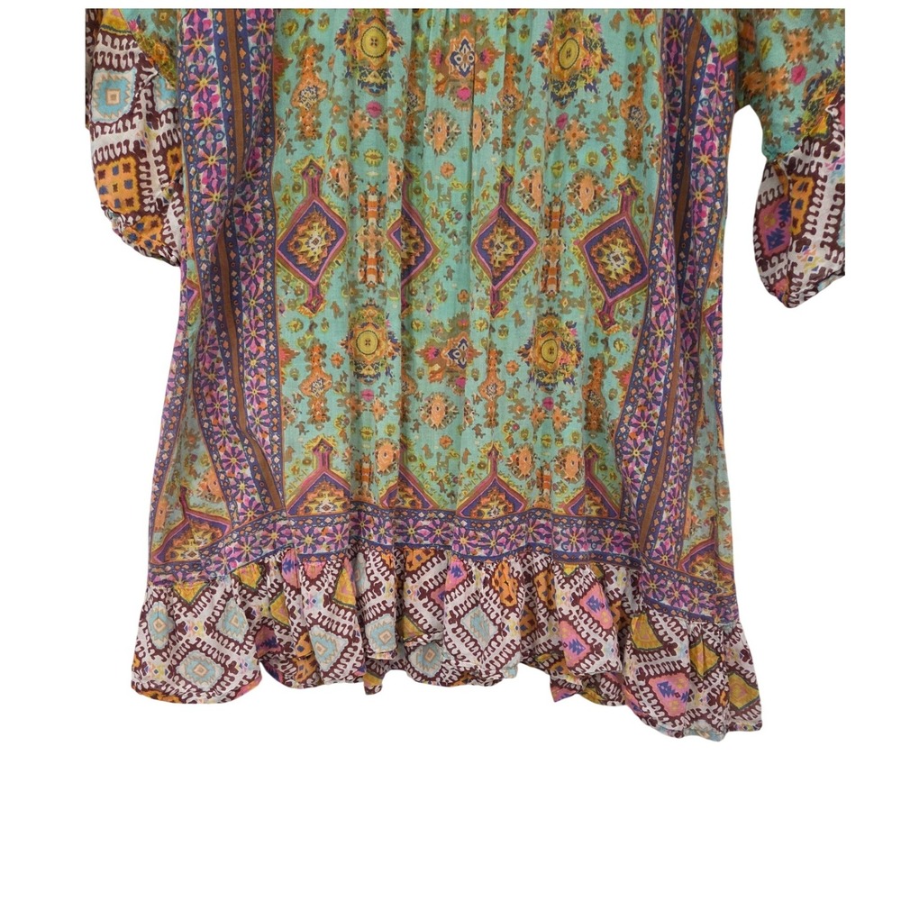 India Cotton Boho Tunic Dress Large Beaded Tassel Beachy Festival Top - Picture 5 of 11